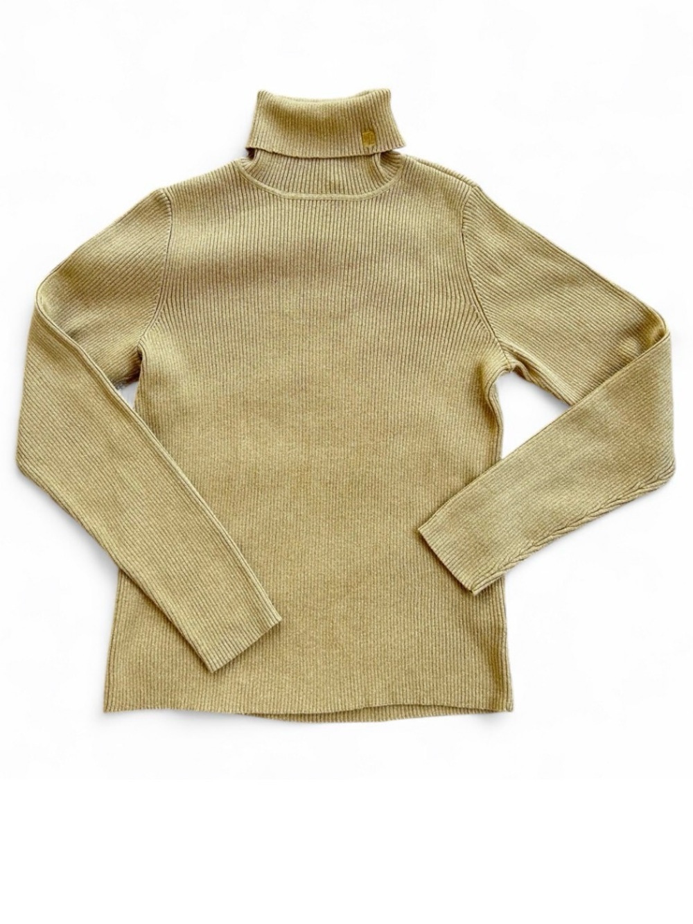 Lauren Ralph Lauren Ribbed Gold Metallic Turtleneck Sweater - Size Large
